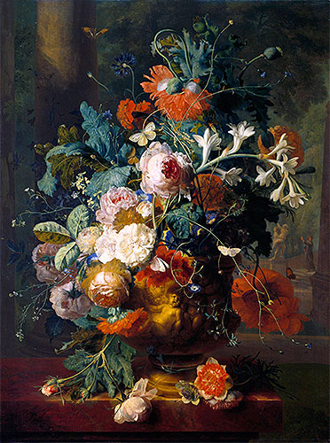 Vase of Flowers in a Park with Statue, n.d. by Jan van Huysum | Canvas Print