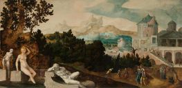 Landschaft mit Bathseba, c.1540/45 von Jan van Scorel | Leinwand Kunstdruck