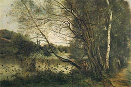 Pond at Ville-d'Avray, with Leaning Tree | Corot | Painting Reproduction