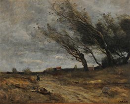 Der Windstoß, 1865 von Corot | Leinwand Kunstdruck