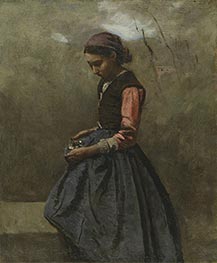 A Pensive Girl, c.1865/70 by Corot | Canvas Print
