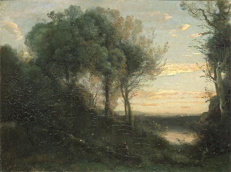 Abend, c.1850/60 von Corot | Leinwand-Kunstdruck