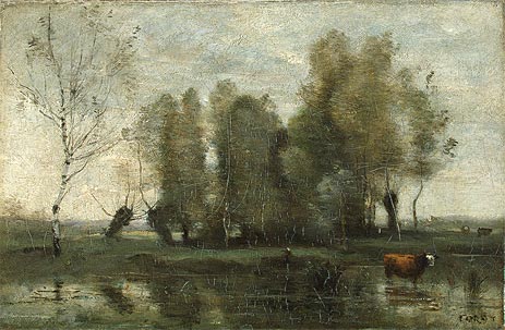 Bäume in einem Sumpf, c.1855/60 | Corot | Giclée Leinwand Kunstdruck