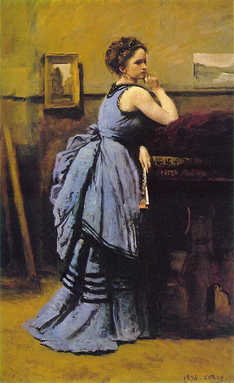 Dame in Blau, 1874 von Corot | Leinwand-Kunstdruck