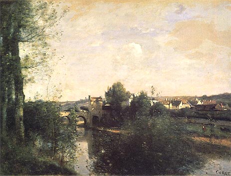 Seine und alte Brücke bei Limay, c.1870 | Corot | Giclée Leinwand Kunstdruck
