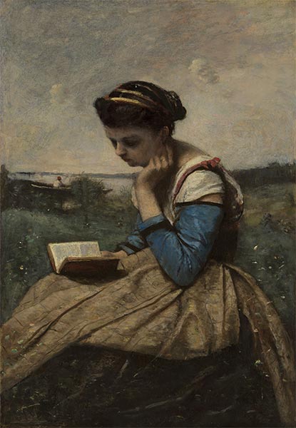 Eine Frau liest, c.1869/70 | Corot | Giclée Leinwand Kunstdruck