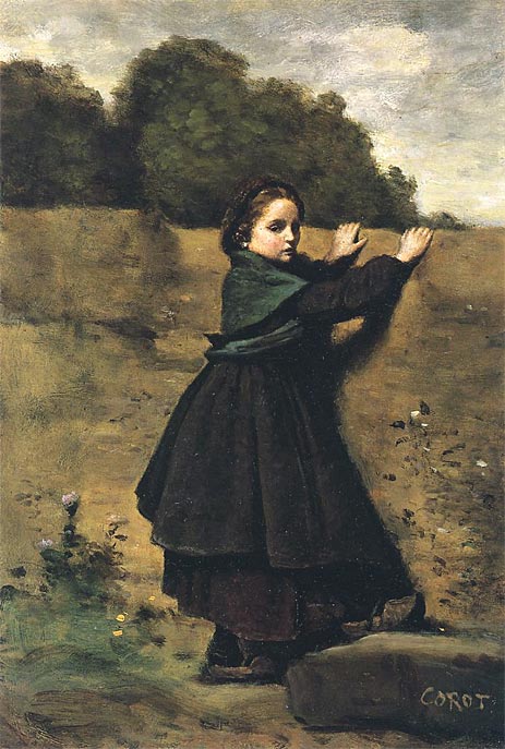 Das neugierige kleine Mädchen, c.1860/64 | Corot | Giclée Leinwand Kunstdruck