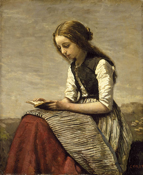 Mädchen lesen, c.1850/55 | Corot | Giclée Leinwand Kunstdruck