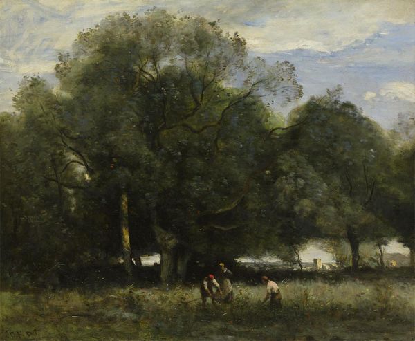 Die große Eiche mit drei Bauersleuten, c.1860/65 | Corot | Giclée Leinwand Kunstdruck