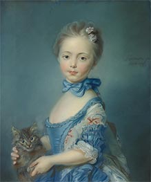 Ein Mädchen mit Kätzchen, 1743 von Jean-Baptiste Perronneau | Leinwand Kunstdruck