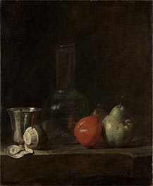 Stillleben mit Glasflasche und Früchten, c.1728 von Chardin | Leinwand Kunstdruck