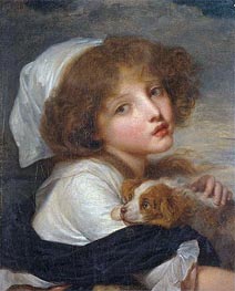 Young Girl with a Spaniel, n.d. von Jean-Baptiste Greuze | Leinwand Kunstdruck