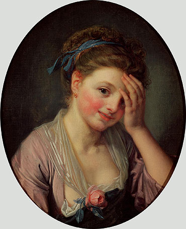 Junges Mädchen mit Rose, n.d. | Jean-Baptiste Greuze | Giclée Leinwand Kunstdruck