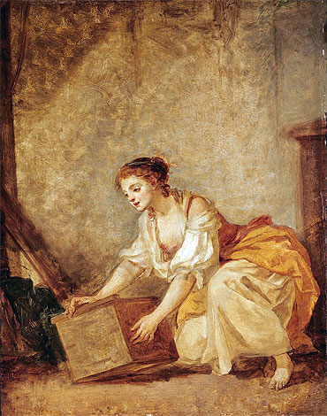 A Young Girl Lifting a Chest, n.d. | Jean-Baptiste Greuze | Giclée Canvas Print