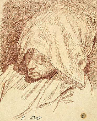 Head of a Woman in a Hood, c.1760/70 | Jean-Baptiste Greuze | Giclée Papier-Kunstdruck