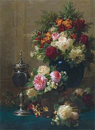 Still Life of Flowers with a Coconut Chalice on a Table, 1873 by Jean-Baptiste Robie | Canvas Print