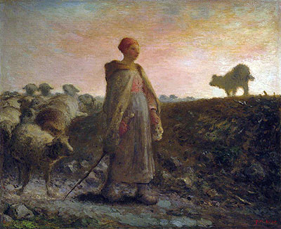 Schäferin kehrt mit ihrer Herde zurück, n.d. von Millet | Leinwand-Kunstdruck