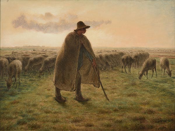 Schäfer, der seine Herde bewacht, c.1865 von Millet | Papier-Kunstdruck