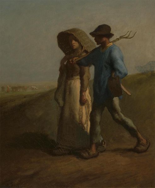 Zur Arbeit, c.1851/53 von Millet | Leinwand-Kunstdruck
