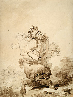 Ein Satyr von Zwei Putti geneckt, c.1774/80 von Fragonard | Papier-Kunstdruck