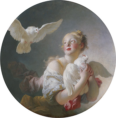 Mädchen mit Taube, n.d. von Fragonard | Leinwand-Kunstdruck