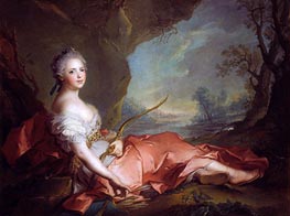 Portrait of Maria Adelaide of France dressed as Diana, daughter of Louis XV, 1745 von Jean-Marc Nattier | Leinwand Kunstdruck