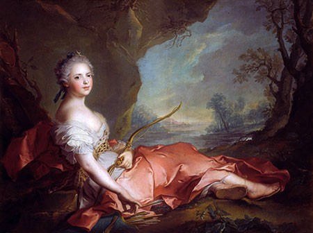 Portrait of Maria Adelaide of France dressed as Diana, daughter of Louis XV, 1745 | Jean-Marc Nattier | Giclée Leinwand Kunstdruck