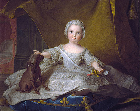 Portrait of Marie-Zephyrine of France with Her Dog, 1751 | Jean-Marc Nattier | Giclée Leinwand Kunstdruck