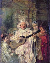 Gilles and his Family (Sous un habit de Mezetin), c.1716 von Watteau | Leinwand Kunstdruck