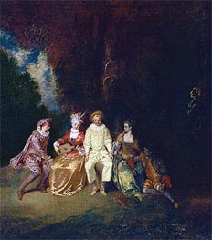 Pierrot Content, c.1712 von Watteau | Leinwand Kunstdruck