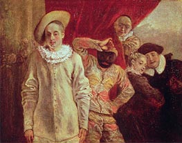 Watteau | Harlequin, Pierrot and Scapin, Actors from the Commedia dell'Arte | Giclée Canvas Print