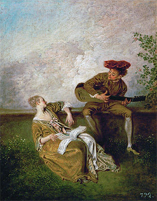 The Singing Lesson (Guitarist and Young Lady with a Music Book), c.1717/19 | Watteau | Giclée Leinwand Kunstdruck