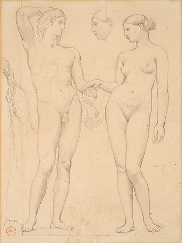 Studies of a Man and a Woman for 'The Golden Age', c.1843/48 | Ingres | Giclée Papier-Kunstdruck