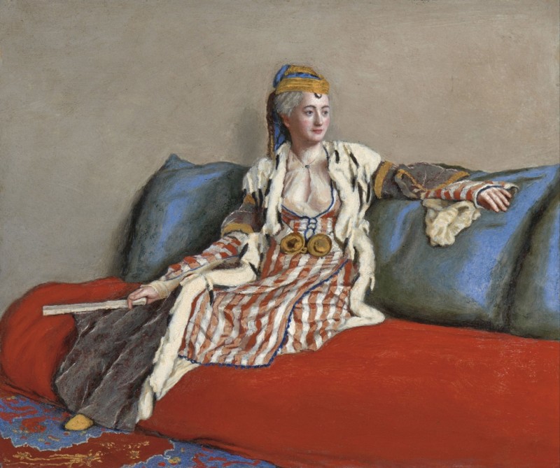 Dame in türkischer Kleidung mit einem Fächer, n.d. | Jean Etienne Liotard | Giclée Leinwand-Kunstdruck
