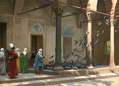 Harem Women Feeding Pigeons in a Courtyard, 1894 | Gerome