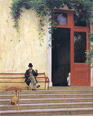 The Artist's Father and Son on the Doorstep of His House, c.1866/67 | Gerome | Giclée Canvas Print