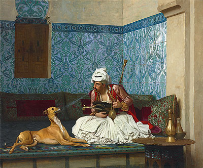 A Joke (Arnaut Blowing Tobacco Smoke at the Nose of His Dog), 1882 | Gerome