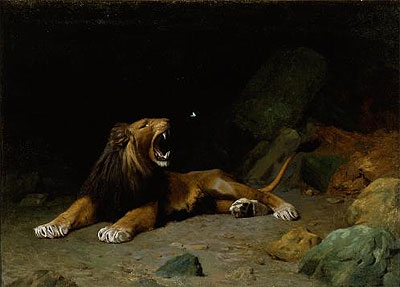 Löwe schnappt nach einem Schmetterling, 1889 | Gerome