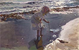 Auf der Suche nach Schalentieren, Strand von Valencia, 1907 von Sorolla y Bastida | Leinwand Kunstdruck