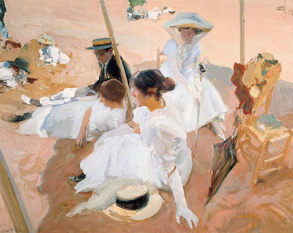 Unter der Markise am Strand von Zarauz, 1910 | Sorolla y Bastida | Giclée Leinwand Kunstdruck