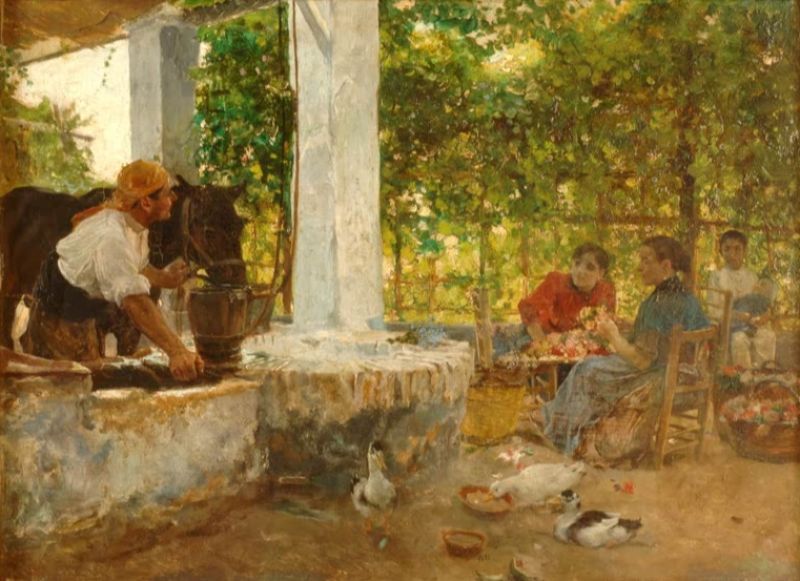 Figuren unter einer Laube; Floristen, 1891 | Joaquín Sorolla | Giclée Leinwand-Kunstdruck