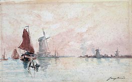 Jongkind | Boats on a Canal and Windmills near Dordrecht | Giclée Paper Print