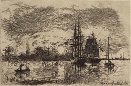 Soleil Couchant, Port d'Anvers Setting Sun, Port of Antwerp, 1868 von Jongkind | Papier-Kunstdruck