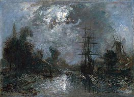 Harbor by Moonlight, 1871 von Jongkind | Leinwand Kunstdruck