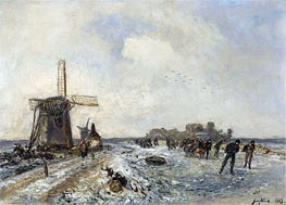 Skaters on a Frozen Waterway | Jongkind | Painting Reproduction