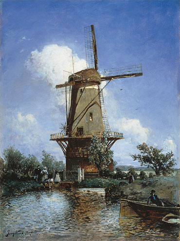 A Windmill near Delft, 1857 | Jongkind | Giclée Leinwand Kunstdruck