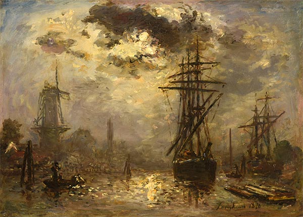 View of the Port (The Windmills in Rotterdam), 1870 | Jongkind