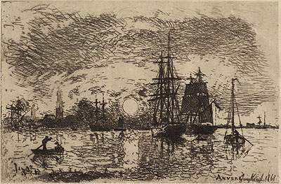 Soleil Couchant, Port d'Anvers Setting Sun, Port of Antwerp, 1868 | Jongkind | Giclée Papier-Kunstdruck