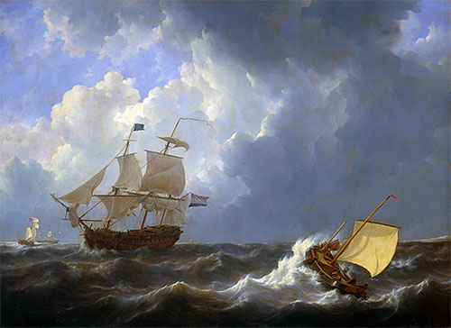 Ships on a Rough Sea, 1826 | Johannes Schotel | Giclée Canvas Print