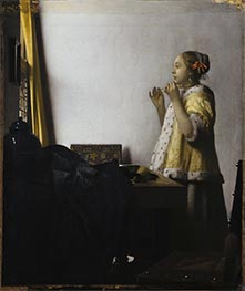 Junge Dame mit Perlenhalsband | Vermeer | Gemälde Reproduktion